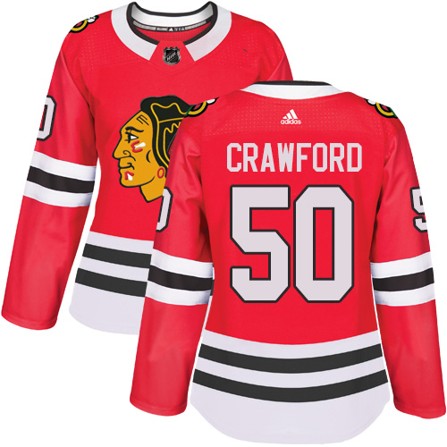 Adidas Blackhawks #50 Corey Crawford Red Home Authentic Women's Stitched NHL Jersey - Click Image to Close